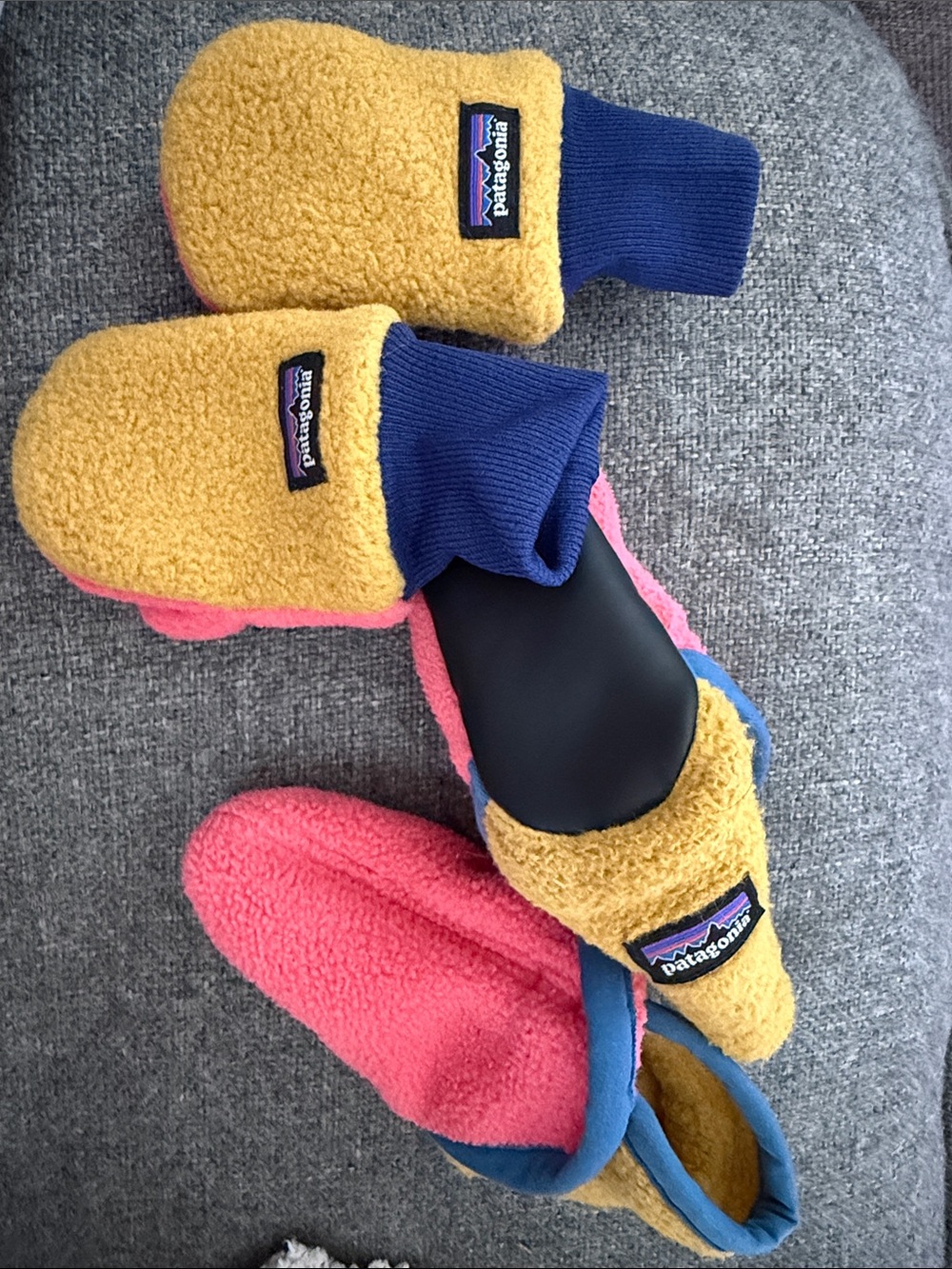 Patagonia Kids Colorblock Fleece Mittens & Booties in Yellow, Pink & Blue